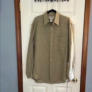 Pronto Uomo-L-Tan&Cream window pane, made in Italy, linen, Button Down Shirts.